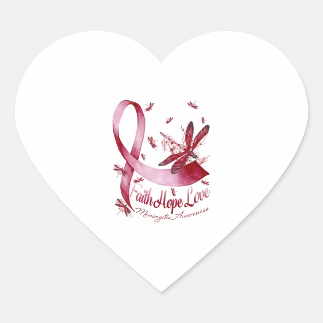 Adesivo Coração Faith Hope Love Meningitis Sensibilização Dragonfl (Frente)