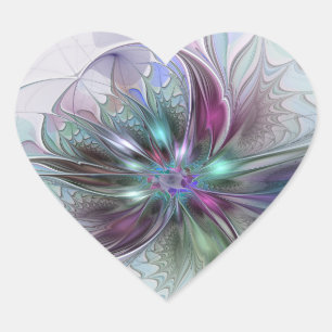 Adesivo Coração Fantasia Abstrata Colorida Moderna Flor Fractal