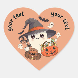 Adesivo Coração Fantasma de Halloween Fofo no Estilo Kawaii