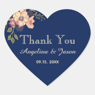 Adesivo Coração Favor de agradecimento de casamento azul marinho f