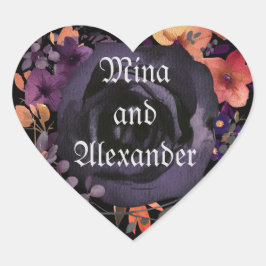 Adesivo Coração Favor de casamento Floral Rosa Negra