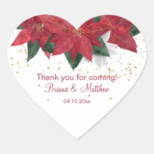 Adesivo Coração Favor de casamento vermelho elegante de Poinsettia