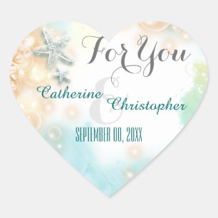 Adesivo Coração Favor do casamento do tema da praia da estrela do