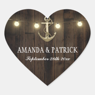 Adesivo Coração Favores náuticos rústicos do casamento da âncor