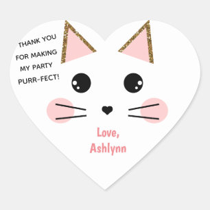 Adesivo Coração Favorito de Aniversário de Gato Gato Personalizad