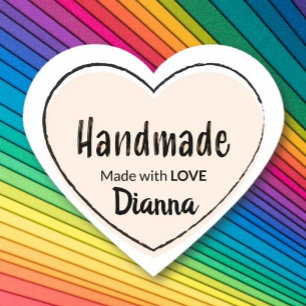 Adesivo Coração Feita à mão com amor! Dar presente personalizado