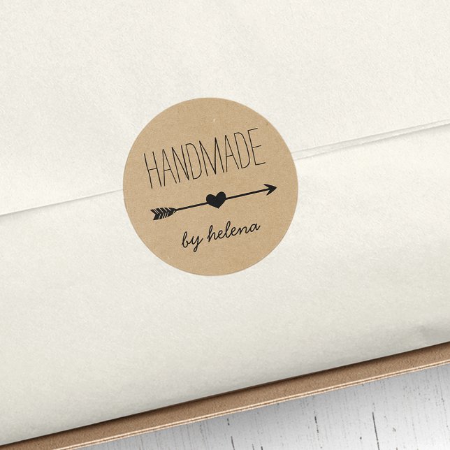 Adesivo Coração Feita à Mão | Rustic Kraft Look (Criador carregado)