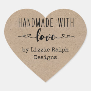 Adesivo Coração Feito à Mão com Amor por Custom Kraft Look