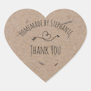 Adesivo Coração Feito à mão por   Kraft Paper Heart  Obrigado