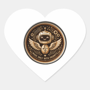 Adesivo Coração Feito Apenas Com Prompts Robô de Café de IA Engraç