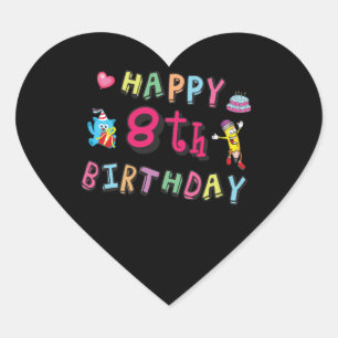 Adesivo Coração Feliz 8 de aniversário. 8 anos por dia.