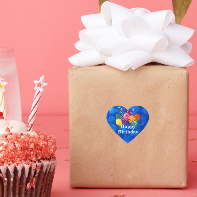 Adesivo Coração Feliz Aniversário, Balões de Celebração, (Festa)