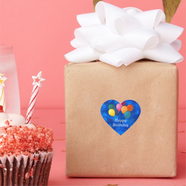 Adesivo Coração Feliz aniversário, Balões de Celebração (Festa)
