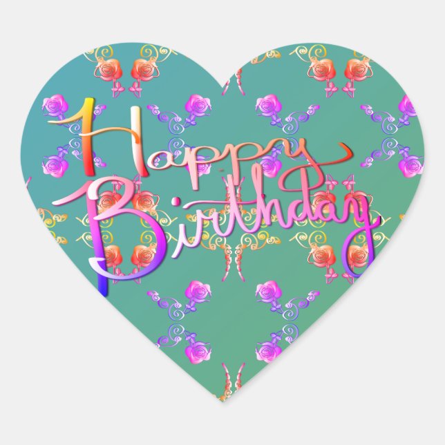 Adesivo Coração "Feliz Aniversário!" Coração Rosa manuscrito (Frente)