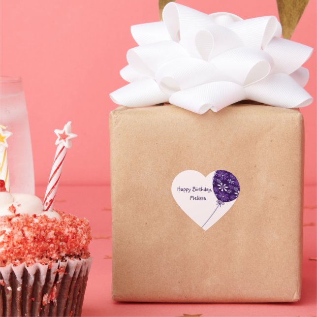Adesivo Coração Feliz Aniversário de Feliz Balão Violeta Brincadei (Festa)