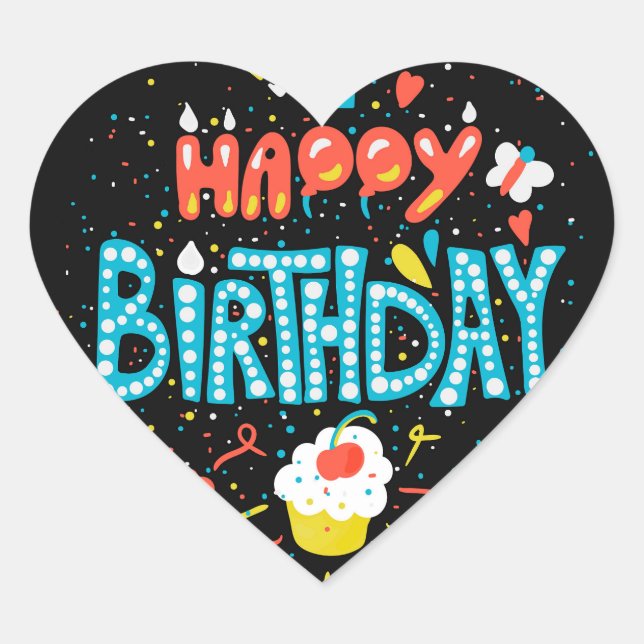 Adesivo Coração Feliz aniversário em preto (Frente)