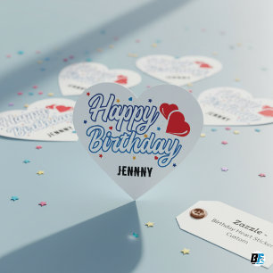 Adesivo Coração "Feliz Aniversário" Personalize Seu Nome Elegante