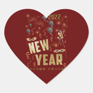 Adesivo Coração feliz ano novo 2022, Glitter Dourado festivo