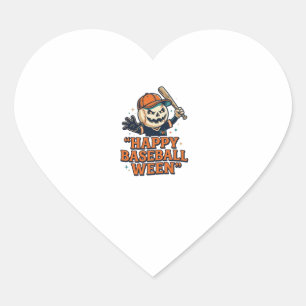Adesivo Coração Feliz Beisebol Ween Vintage Halloween Desenho de B