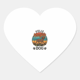 Adesivo Coração Feliz Cachorro Travesso Marrom Retrô Sol Pegadas