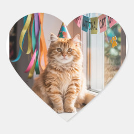 Adesivo Coração Feliz Celebração do Dia Nacional do Gato!