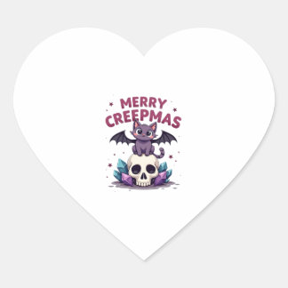 Adesivo Coração Feliz Creepmas Gato Pastel Goth Natal Caveira T-S