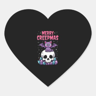 Adesivo Coração Feliz Creepmas Gato Pastel Goth Natal Caveira T-S
