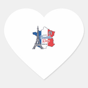 Adesivo Coração Feliz Dia da Bastilha França Mapa Torre Eiffel Vec