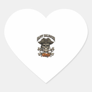 Adesivo Coração Feliz Dia das Bruxas Caveira de Pirata Ossos Cruza