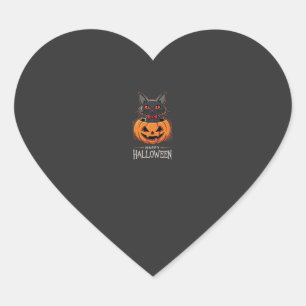 Adesivo Coração Feliz Dia das Bruxas Gato Preto Desenho de Abóbora