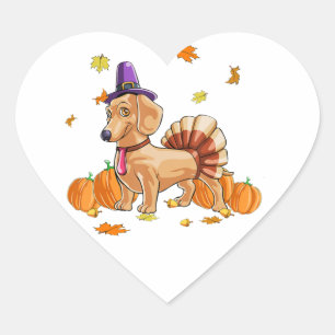 Adesivo Coração Feliz Dia de Ação de Graças Dachshund Turquia Figu