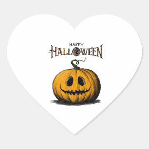 Adesivo Coração Feliz Halloween Jack O'Lanterna - Camisa Laranja A