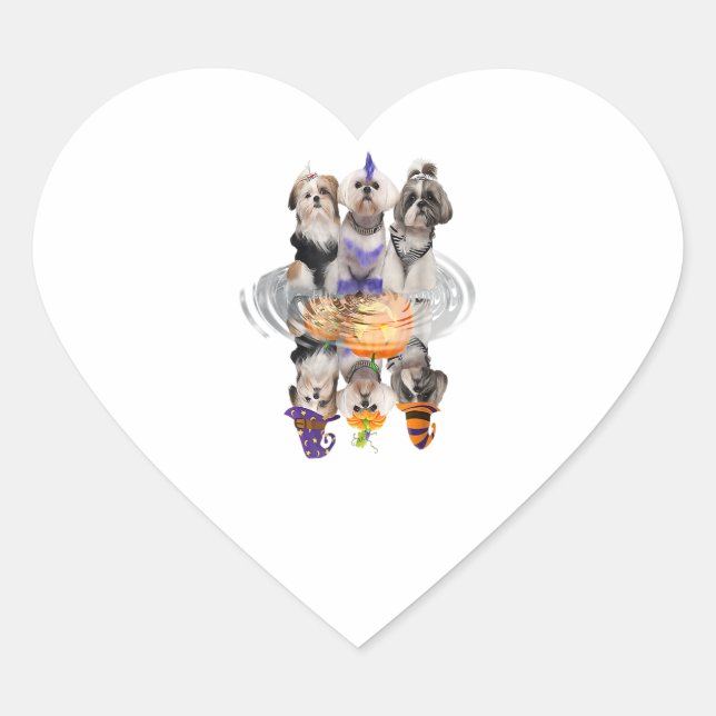 Adesivo Coração Feliz Halloween Shih Tzu Dog Scary Pumpkin Gift (Frente)