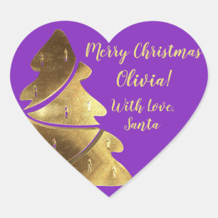 Adesivo Coração Feliz Natal Árvore Roxo Elegante Dourado