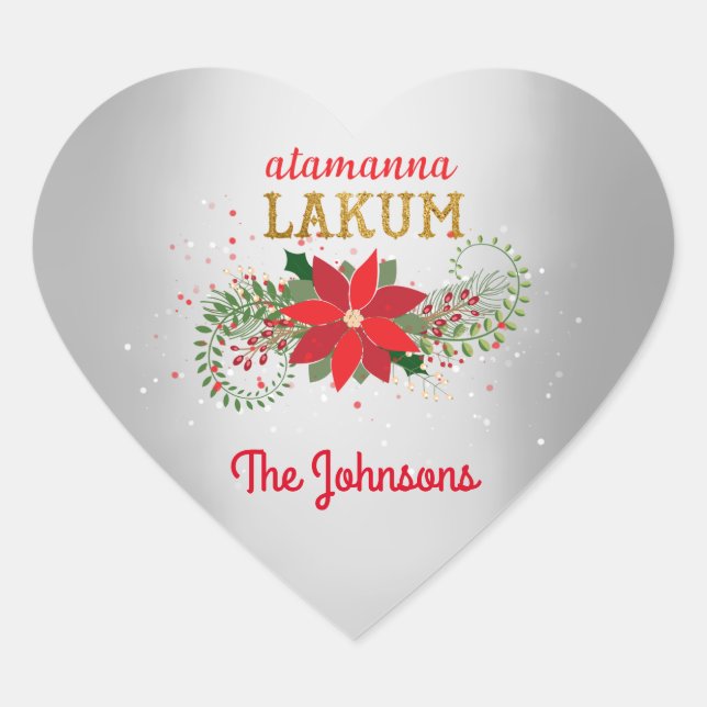 Adesivo Coração Feliz Natal - Silver Glam Árabe (Frente)