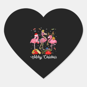 Adesivo Coração Feliz Natal Três Flamingo Com Papai Noel
