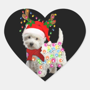 Adesivo Coração Feliz Natal Xmas Westie Dog Reindeer Cosplay
