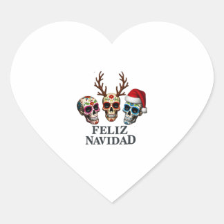 Adesivo Coração Feliz Navidad Açúcares Crânios Rena Santa Mexicano