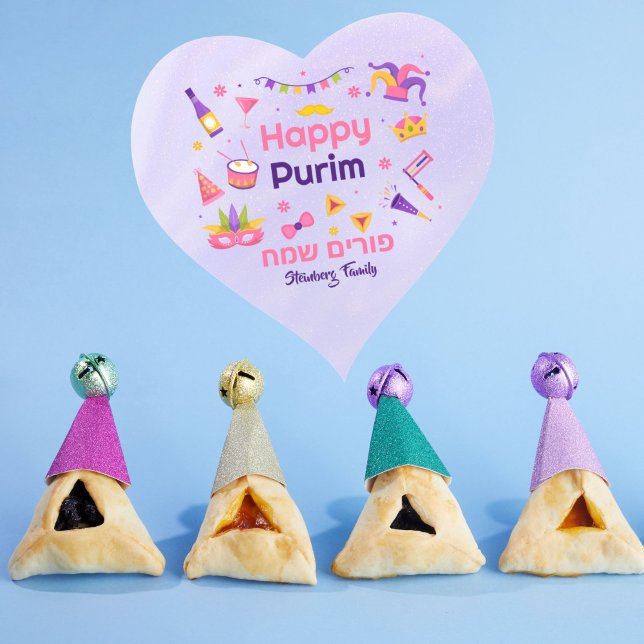 Adesivo Coração Feliz Purim Púrpura e Bonito (Criador carregado)