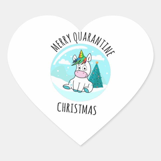 Adesivo Coração Feliz Quarantine Christmas Unicorn (Frente)
