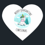 Adesivo Coração Feliz Quarantine Christmas Unicorn<br><div class="desc">Um unicórnio maravilhoso e mágico está desejando um feliz Natal. Excelente de Natal,  ideia do presente. Bom para os velhos e para os jovens.</div>