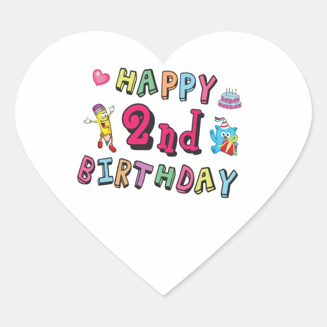 Adesivo Coração Feliz segundo aniversário. 2 anos por dia. (Frente)