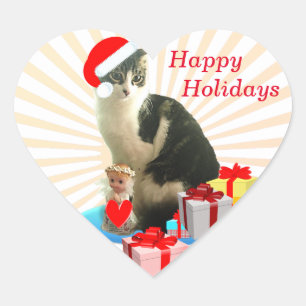 Adesivo Coração Férias Felizes Gato de Natal & Anjo