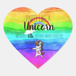 Adesivo Coração Festa Como Um Aniversário Do Unicórnio Rainbow