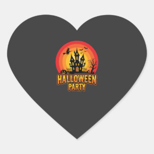 Adesivo Coração Festa de Halloween Castelo Assombrado Vetor Retro