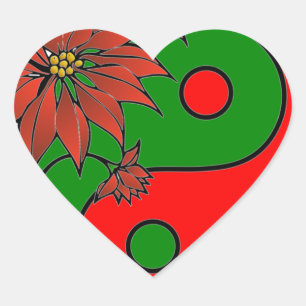 Adesivo Coração Festa Yin Yang Poinsettia Verde Vermelho