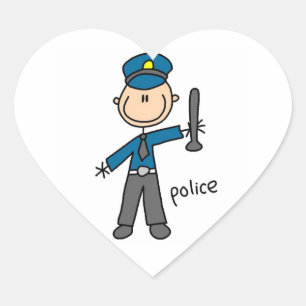 Adesivo Coração Figura de Palito de Oficial de Polícia
