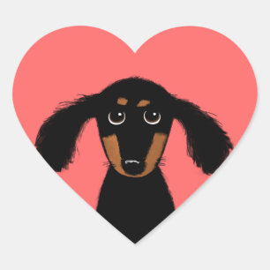 Adesivo Coração Filhote de Dachshund Fofo de Cabelo Longo