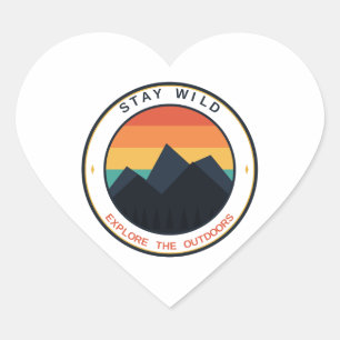 Adesivo Coração Fique Selvagem Explore O Ar Livre Montanha Sol Ret