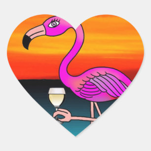 Adesivo Coração Flamingo bebendo Vinho Rosé
